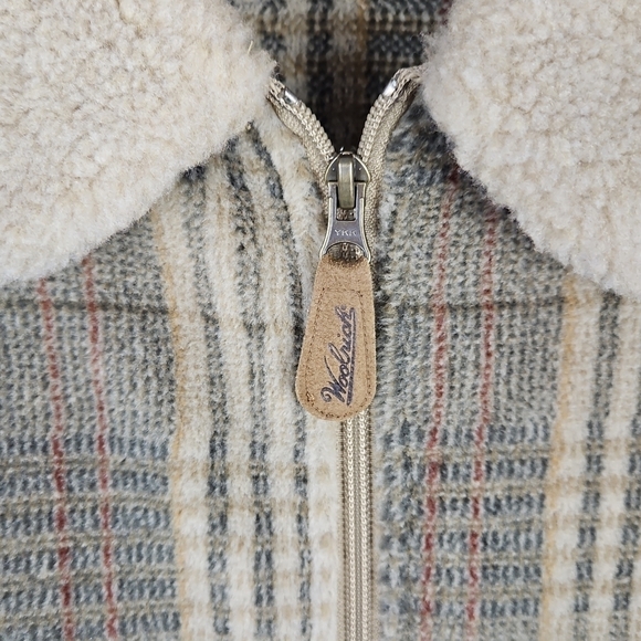 Woolrich L Sherpa Jacket Shaket Brown Blue Plaid Full Zip Front - Picture 12 of 13